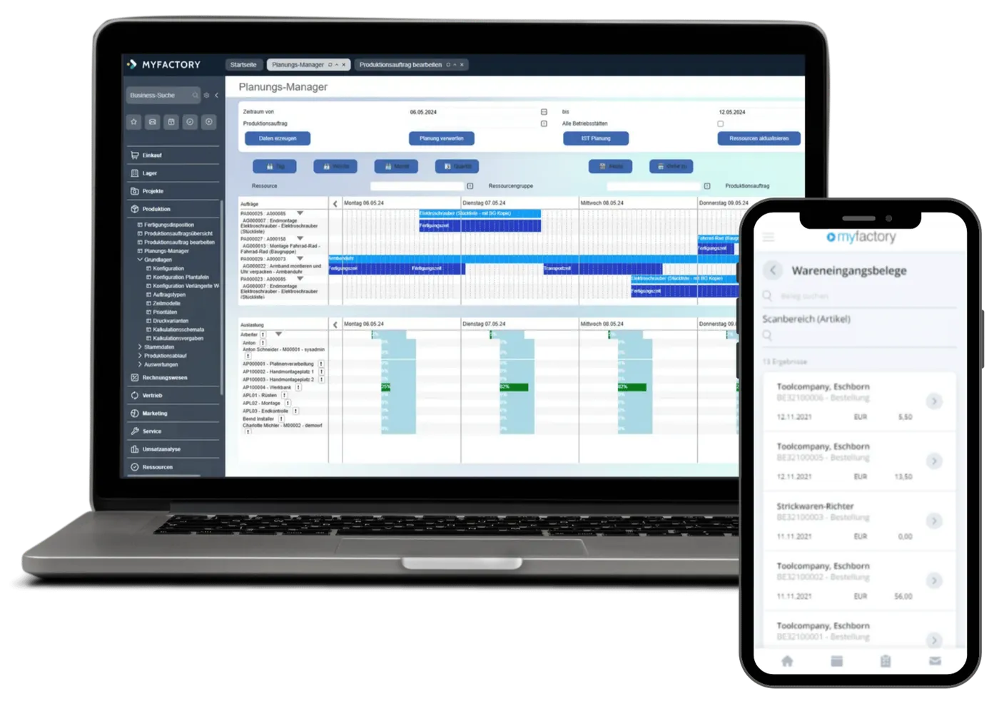 MYFACTORY PPS: Planungs-Manager mit Termin- und Kapazitätsplanung und mobiler Wareneingangserfassung