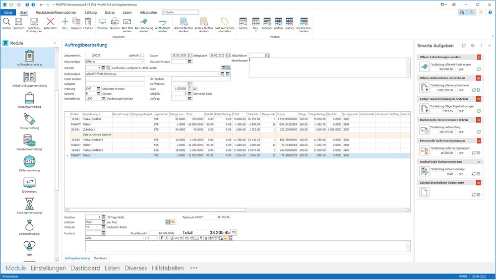 Auftragsbearbeitung und Auftragsabwicklung in der Software Proffix Px5