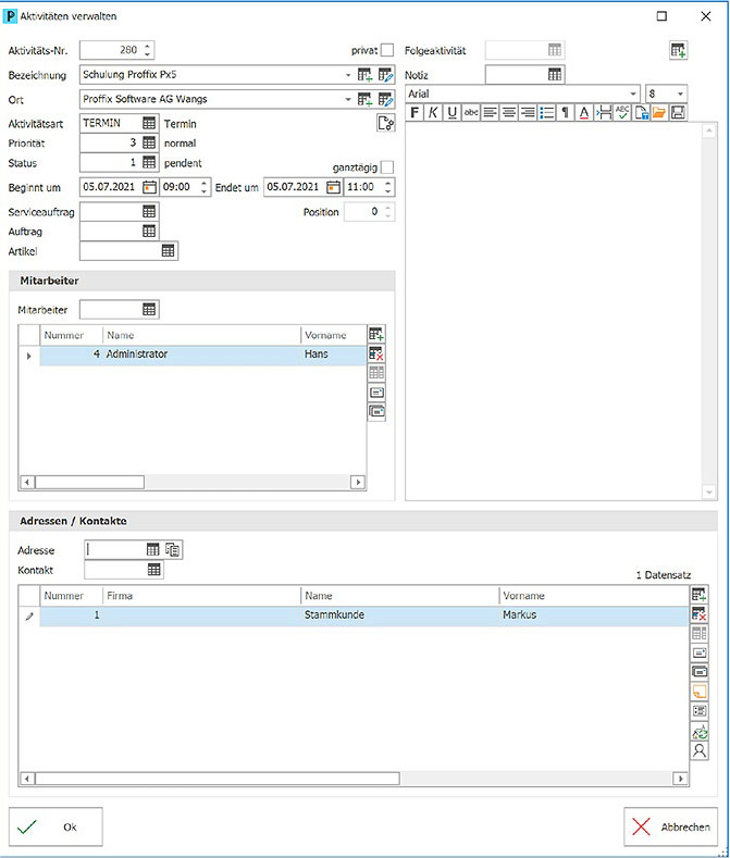 Aktivitäten, Termine und Aufgaben im CRM System von Proffix verwalten