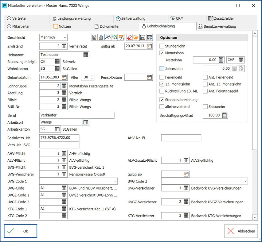 Mitarbeiterdaten im Swissdec Lohnprogramm von Proffix Px5 verwalten