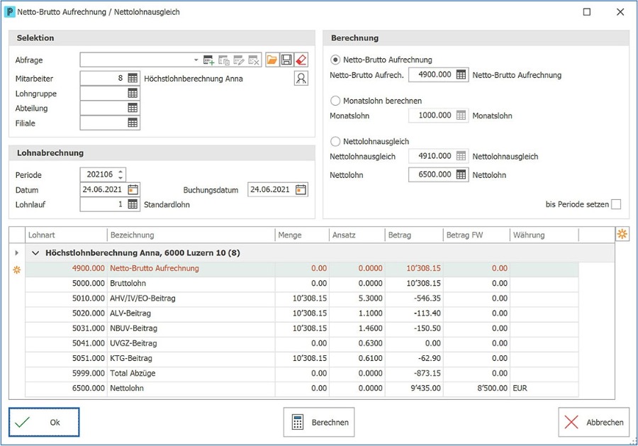 Nettolohn automatisch berechnen im Lohnbuchhaltungsprogramm